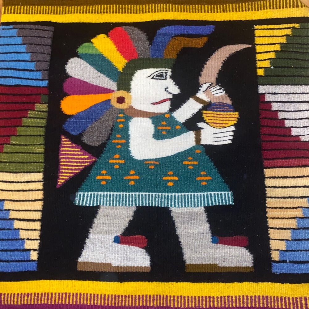 Vintage Mexican hand woven Aztec Rug Wall Art